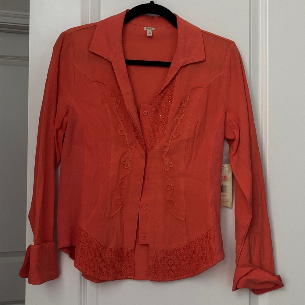Reba Orange Button-Up Blouse